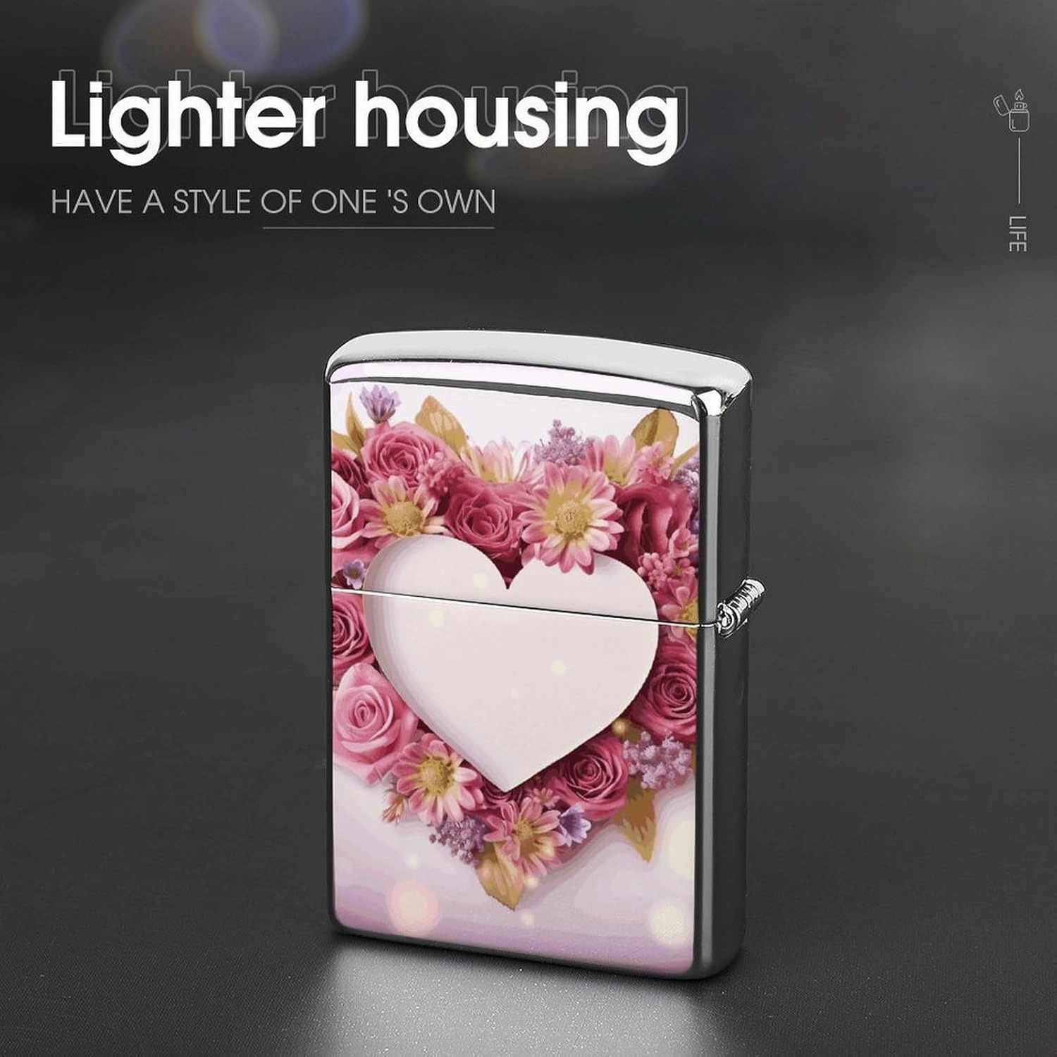 Card Heart Shape FlowersLighter Case Waterproof Lighter Sleeve Lighters Protective Cover with Graffiti Design