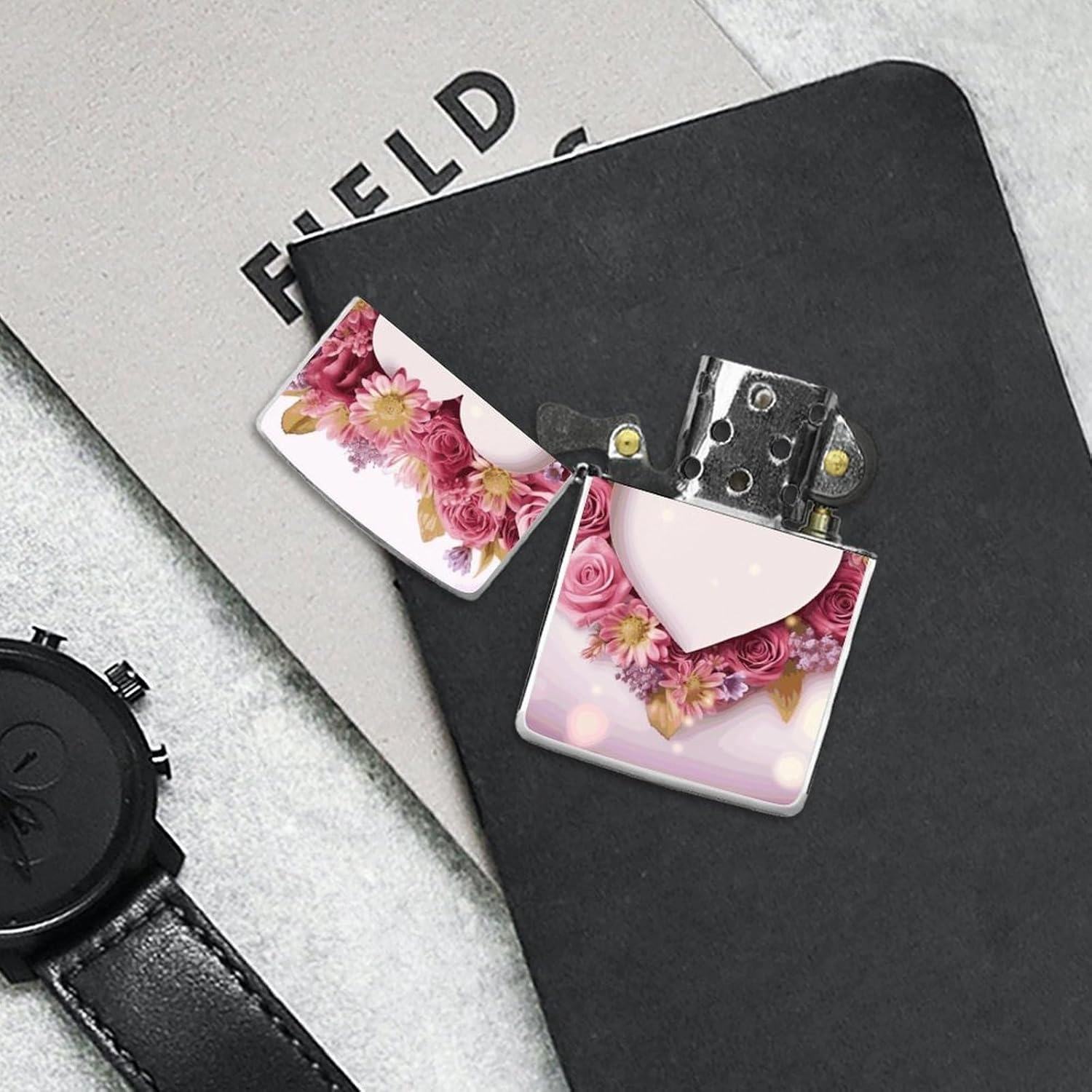 Card Heart Shape FlowersLighter Case Waterproof Lighter Sleeve Lighters Protective Cover with Graffiti Design