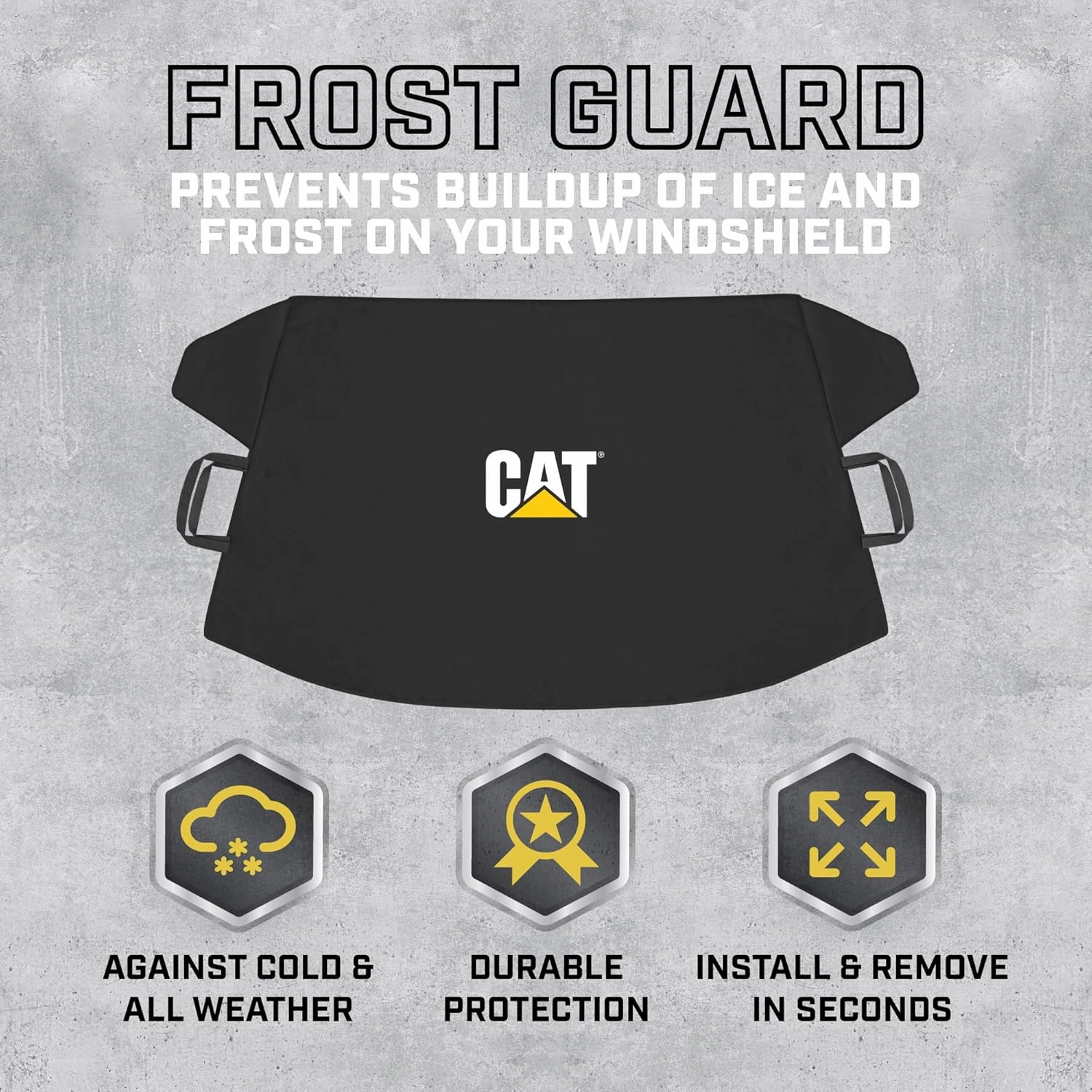 Cat® Windshield Snow Cover, Toughest Car Frost Protector for Ice & Sleet, Weatherproof for Winter, Includes Anti-Theft Straps, Freeze Protector for Auto Car Truck Van SUV, Wide Size 78"x45" inch,Black