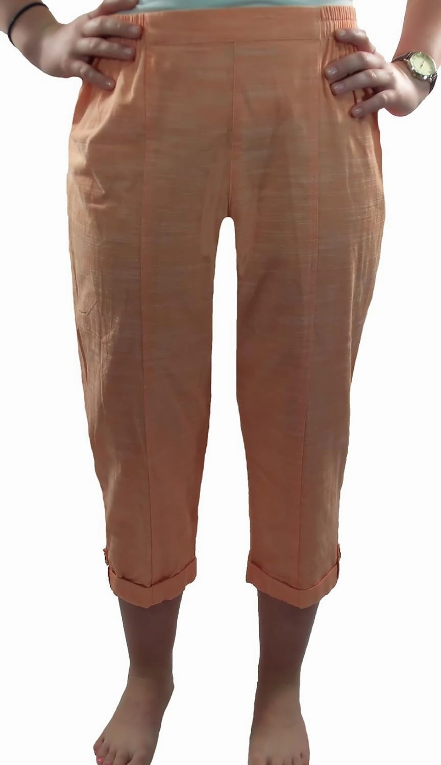 Cathy Daniels Women's Slub Time Pull On Cuffed Hem Capri Pants