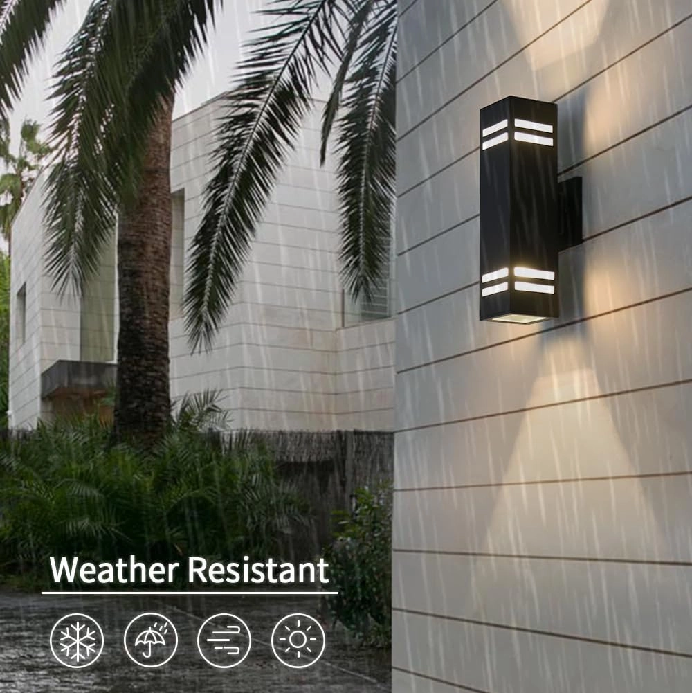 Cerdeco Aluminum Modern Outdoor Wall Light,15" Exterior Up Down Wall Sconce Light Fixture Sand Textured Black with 3-Sided Frosted Glasses [UL Listed]
