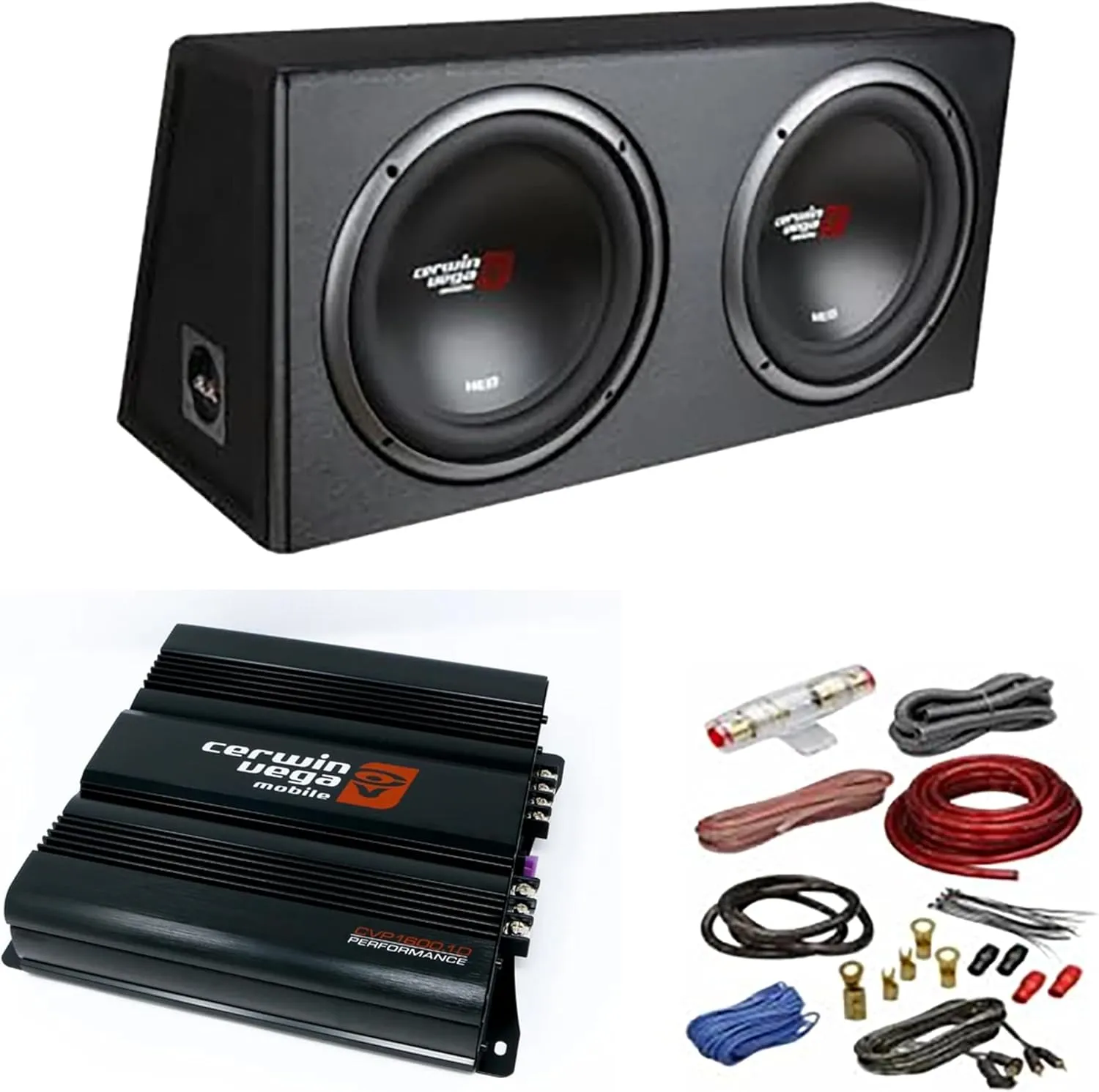 CERWIN-VEGA! Dual 12" Subwoofers in Enclosure and 1600W Mono Amplifier with Installing Cable Kit to Get Powerful, Durable, and Stronger bass That Sounds Both Louder and Deeper