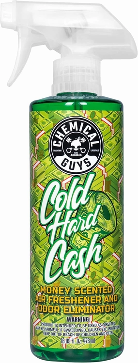 Chemical Guys ‎Cold Hard Cash, Money Scented Premium Air Freshener & Odor Eliminator, (for Cars, Trucks, SUVs, RVs, Home, Office, Dorm Room & More) 16 Fl Oz
