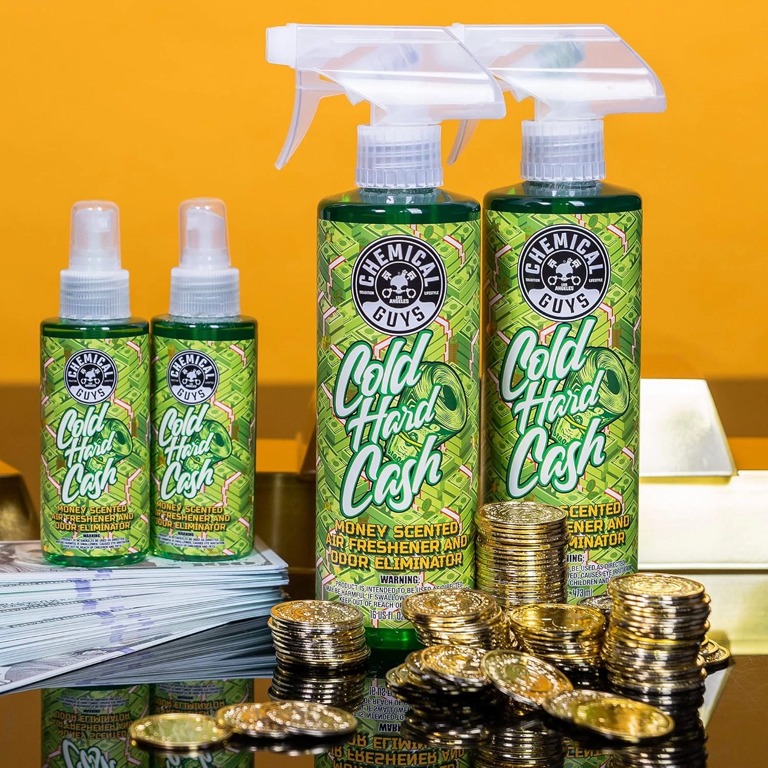 Chemical Guys ‎Cold Hard Cash, Money Scented Premium Air Freshener & Odor Eliminator, (for Cars, Trucks, SUVs, RVs, Home, Office, Dorm Room & More) 16 Fl Oz