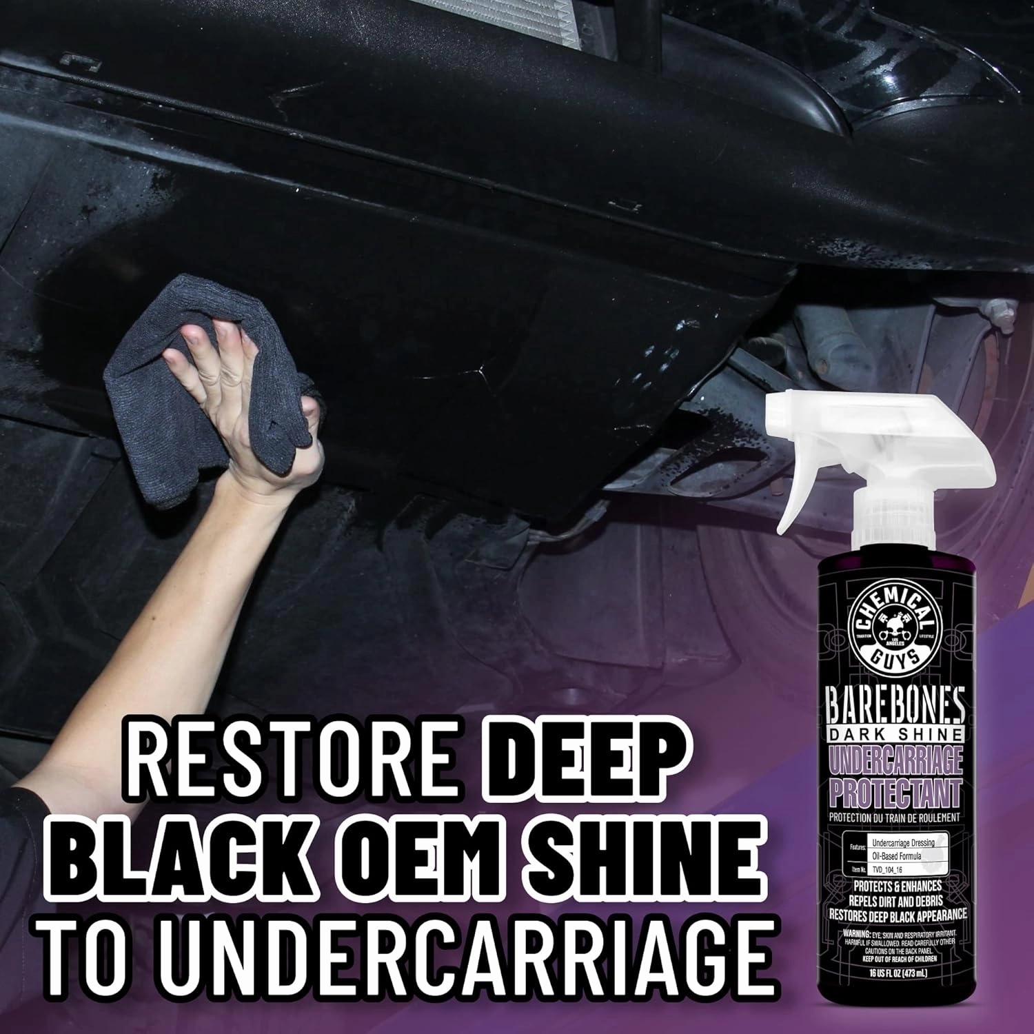 Chemical Guys TVD_104_1602 Bare Bones Premium Dark Shine Spray for Undercarriage, Tires and Trim, Safe for Cars, Trucks, Motorcycles, RVs & More,16 fl oz (2 Pack)