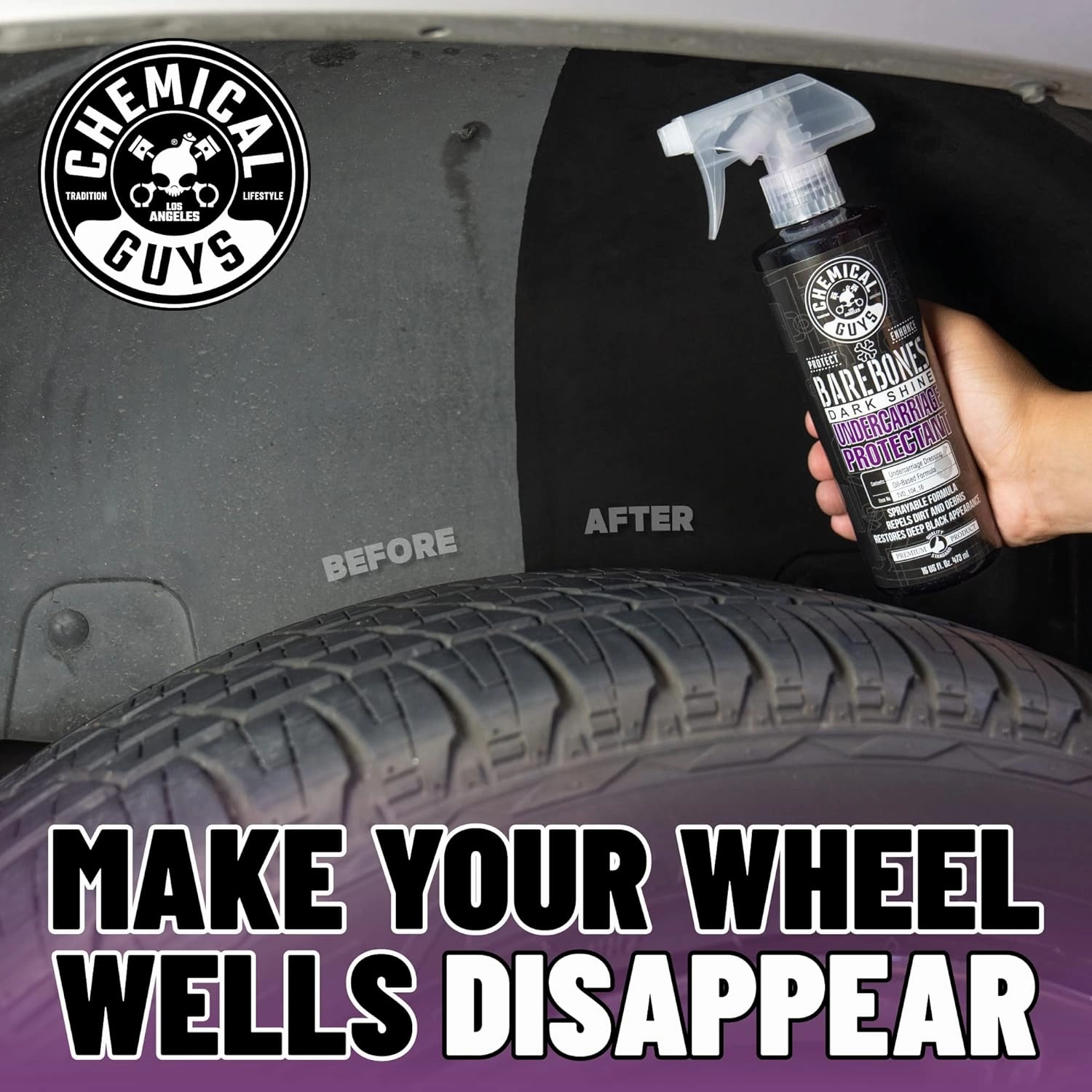 Chemical Guys TVD_104_1602 Bare Bones Premium Dark Shine Spray for Undercarriage, Tires and Trim, Safe for Cars, Trucks, Motorcycles, RVs & More,16 fl oz (2 Pack)