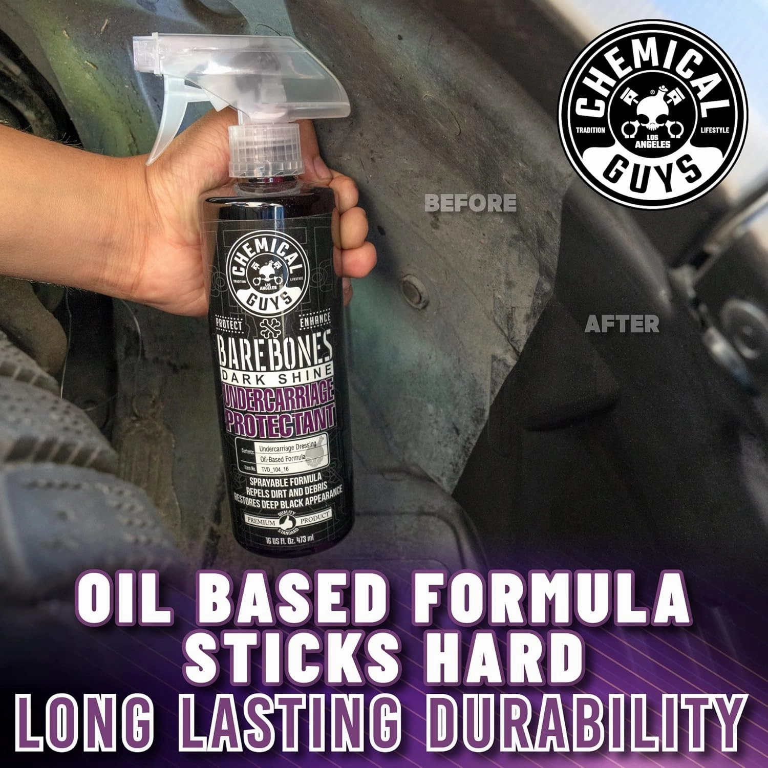 Chemical Guys TVD_104_1602 Bare Bones Premium Dark Shine Spray for Undercarriage, Tires and Trim, Safe for Cars, Trucks, Motorcycles, RVs & More,16 fl oz (2 Pack)