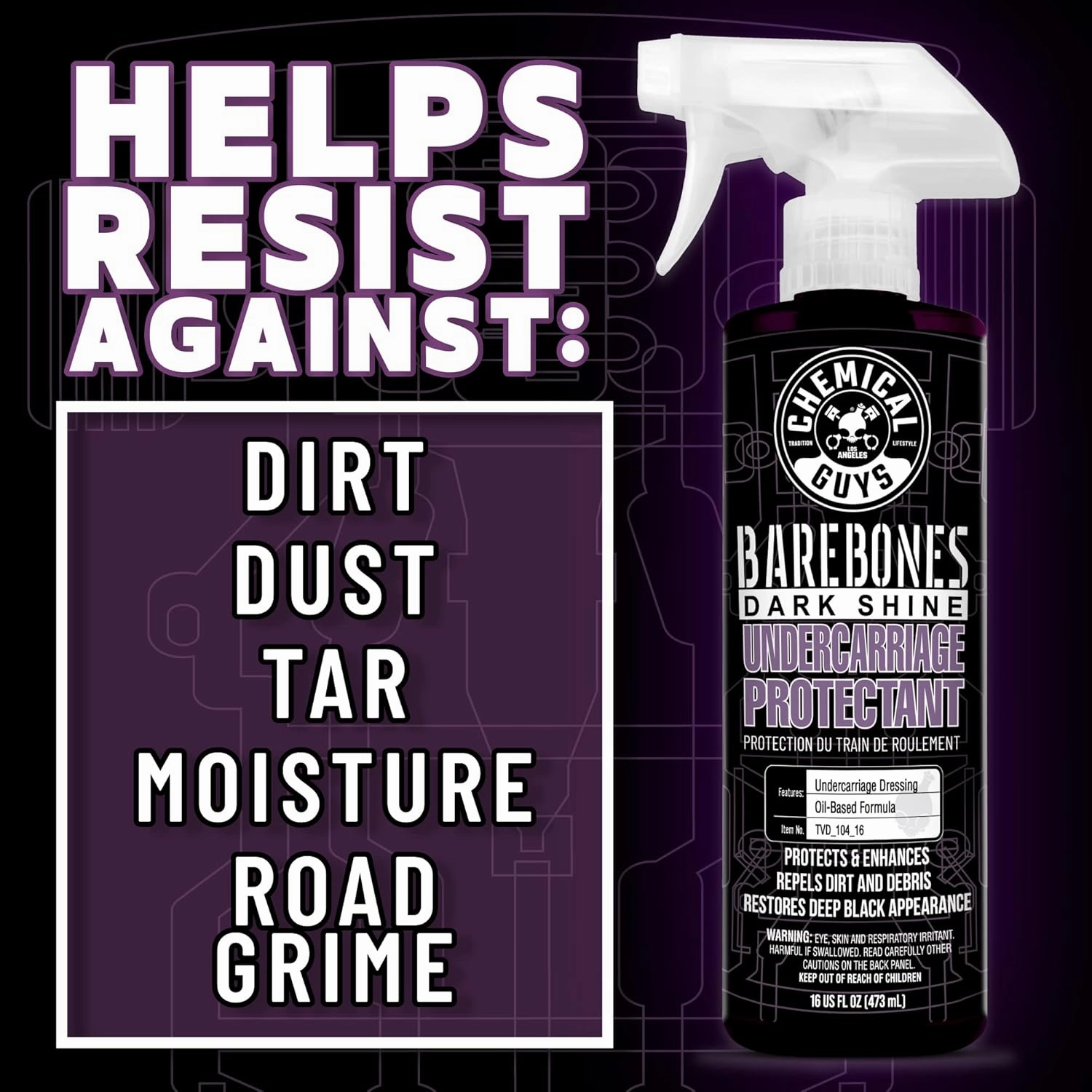 Chemical Guys TVD_104_1602 Bare Bones Premium Dark Shine Spray for Undercarriage, Tires and Trim, Safe for Cars, Trucks, Motorcycles, RVs & More,16 fl oz (2 Pack)