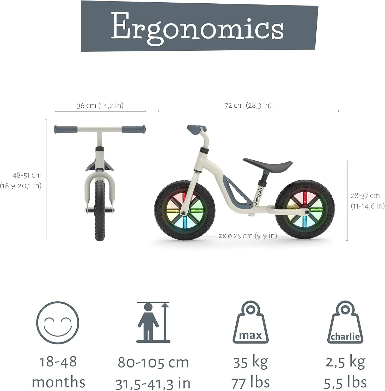 Chillafish Charlie Toddler Balance Bike, Lightweight 10-Inch Bike for Boys & Girls 2 to 4 Years Old, Adjustable Seat, Carry Handle & No-Puncture Tires