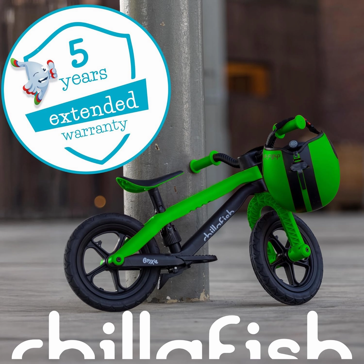 Chillafish Bmxie² Lightweight Balance Bike with Integrated Footrest and Footbrake for Kids Ages 2 to 5 Years, 12-inch Airless Rubberskin Tires, Adjustable Seat Without Tools, Kiwi