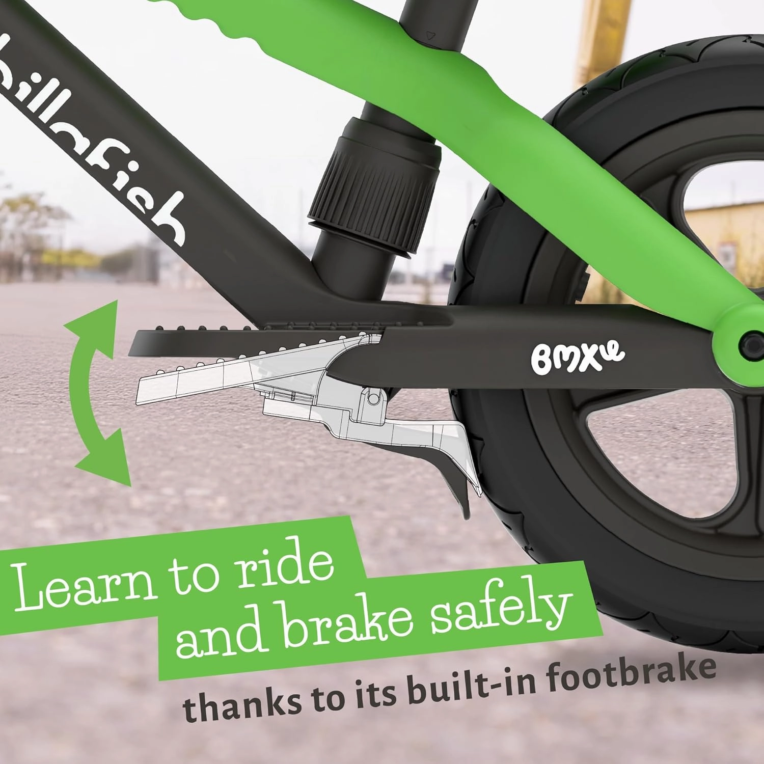 Chillafish Bmxie² Lightweight Balance Bike with Integrated Footrest and Footbrake for Kids Ages 2 to 5 Years, 12-inch Airless Rubberskin Tires, Adjustable Seat Without Tools, Kiwi