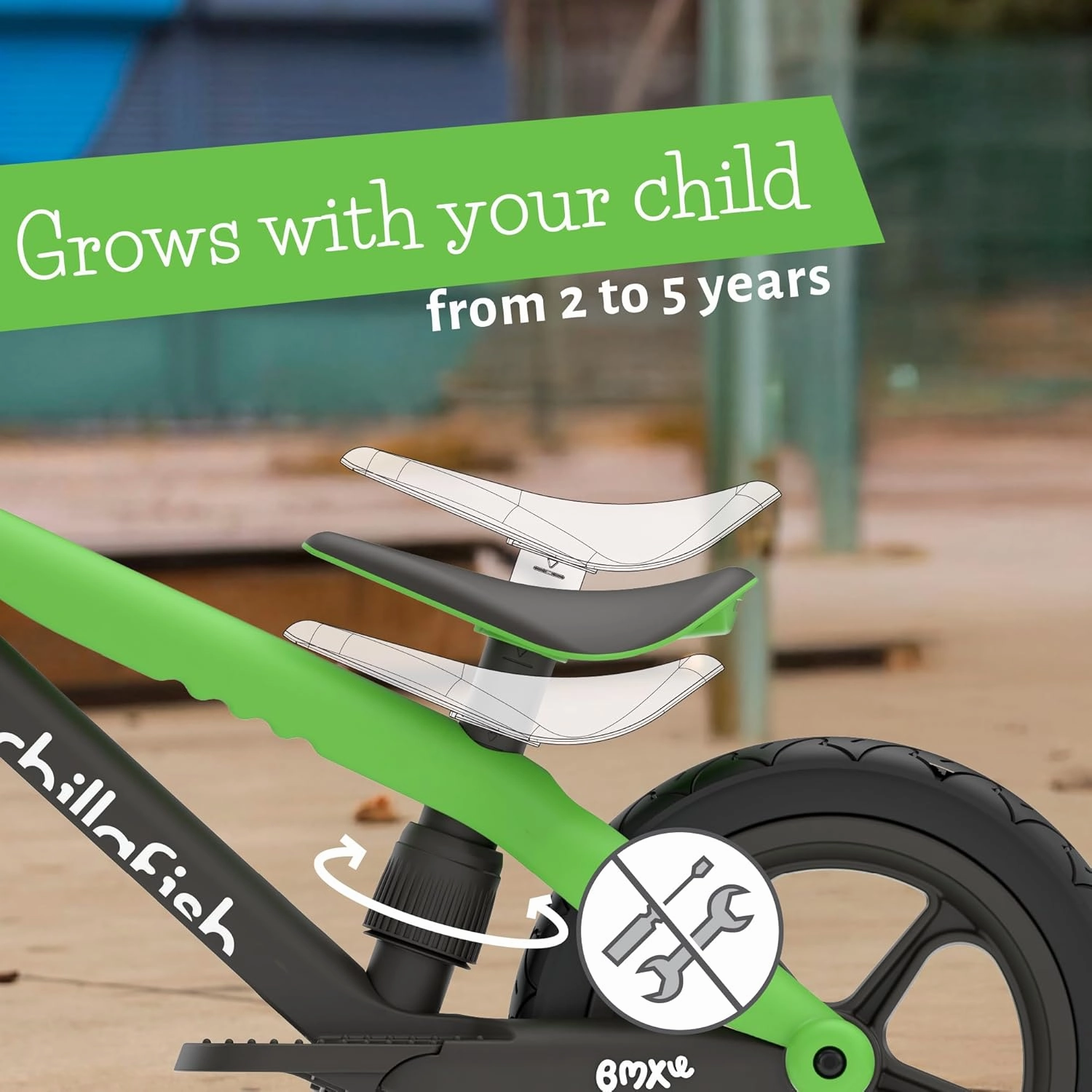 Chillafish Bmxie² Lightweight Balance Bike with Integrated Footrest and Footbrake for Kids Ages 2 to 5 Years, 12-inch Airless Rubberskin Tires, Adjustable Seat Without Tools, Kiwi