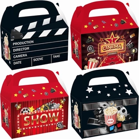 CIEOVO 24 Pack Movie Night Party Favor Treat Boxes, Print Goodie Candy Present Boxes Recycled for Theater Birthday Party Supplies Decoration