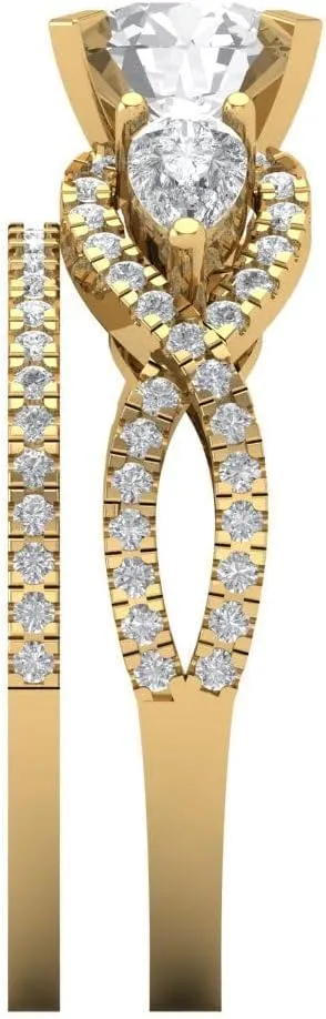 Clara Pucci 1.97ct Round Cut Solitaire 3 stone With Accent Stunning Moissanite Diamond Statement Bridal Ring Band Set 14k Yellow Gold