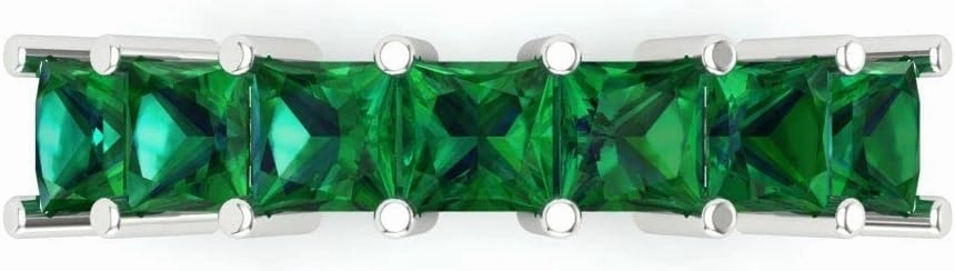 Clara Pucci 2.03 ct Brilliant Princess Cut Simulated Emerald 18K White Gold Engagement Wedding Eternity Band SZ 6.75