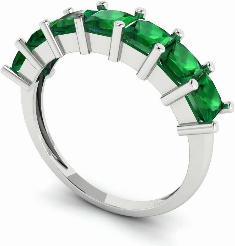Clara Pucci 2.03 ct Brilliant Princess Cut Simulated Emerald 18K White Gold Engagement Wedding Eternity Band SZ 6.75