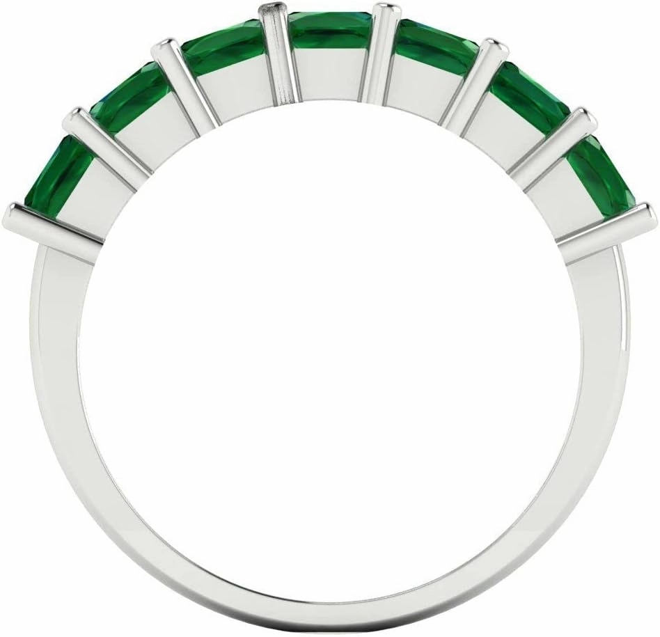 Clara Pucci 2.03 ct Brilliant Princess Cut Simulated Emerald 18K White Gold Engagement Wedding Eternity Band SZ 6.75
