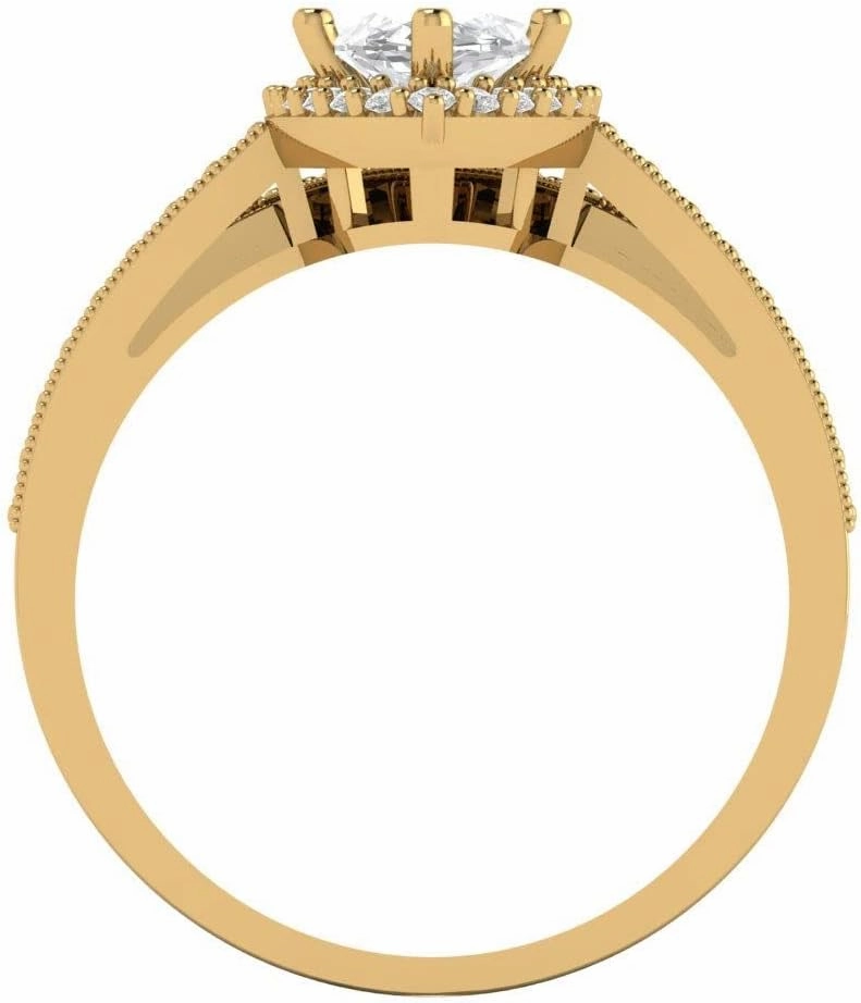 Clara Pucci 2.1 carat Marquise Cut Halo Solitaire White Sapphire Wedding Anniversary Bridal ring band set 14k Yellow Gold