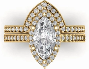Clara Pucci 2.1 carat Marquise Cut Halo Solitaire White Sapphire Wedding Anniversary Bridal ring band set 14k Yellow Gold