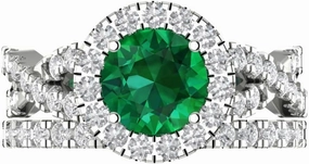Clara Pucci 2.40ct Round cut Custom Engraving Halo Faux Green Emerald Engagement Ring Band Wedding Bridal Set 14k White Gold 10