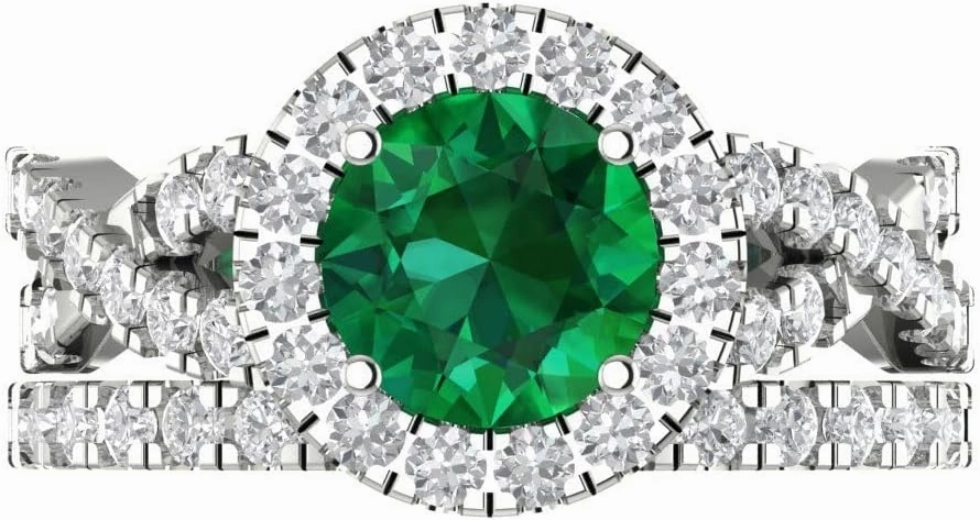 Clara Pucci 2.40ct Round cut Custom Engraving Halo Faux Green Emerald Engagement Ring Band Wedding Bridal Set 14k White Gold 10
