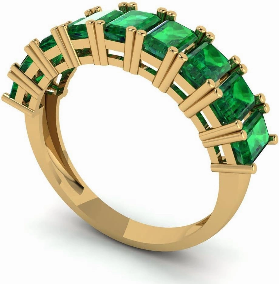 Clara Pucci 2.61 ct Brilliant Emerald Cut Simulated Emerald 18K Yellow Gold Engagement Wedding Eternity Band SZ 6.75