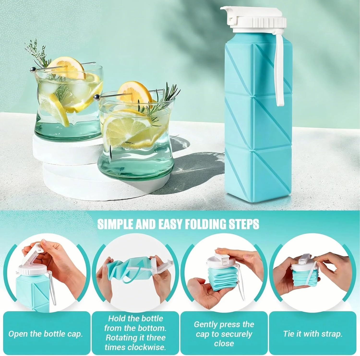Collapsible Water Bottle, Silicone Foldable Water Bottle Cup with Straw, Leak-Proof Portable Water Bottles 620ml Travel Lightweight Water Cups(6)
