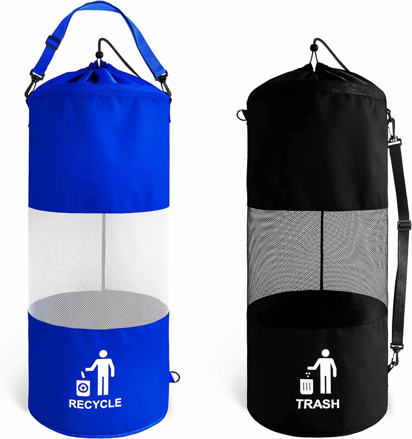 Combo Boat Trash and Recycle Bags Bins Containers, zipper bottom for no mess emptying, large capacity, built in steel wire opening to make it easy to put in the trash and recycle garbage