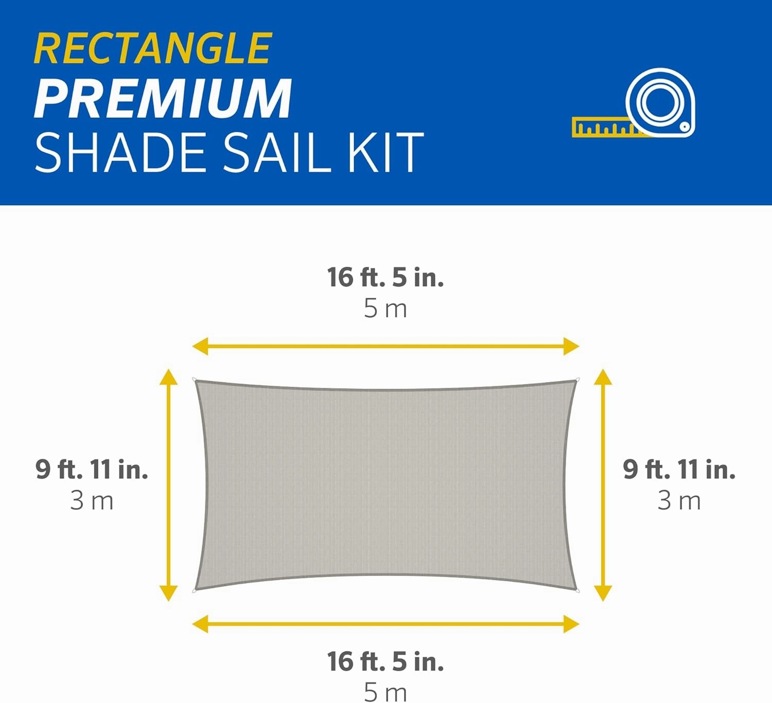 Coolaroo 16'5" x 9'11" Premium Shade Sail Kit, Rectangle - Stone