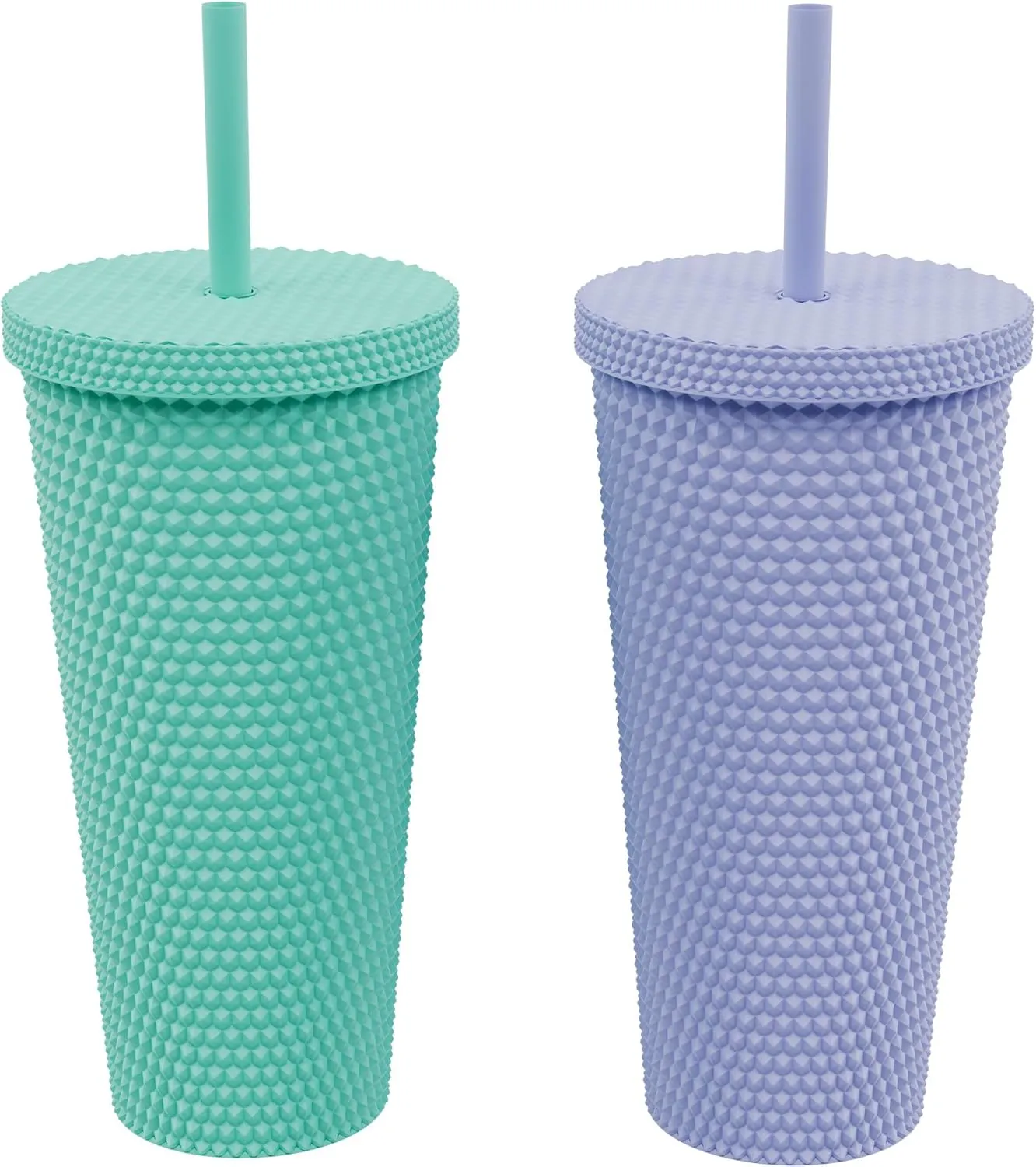 Copco 22oz Studded Insulated Tumblers with Straw and Lid, Set of 2, Acrylic Reusable Cold Drink Tumblers, Spill-Resistant, BPA-Free, Travel-Friendly, Cupholder Compatible (Teal/Purple)