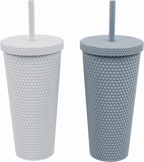 Copco 22oz Studded Insulated Tumblers with Straw and Lid, Set of 2, Acrylic Reusable Cold Drink Tumblers, Spill-Resistant, BPA-Free, Travel-Friendly, Cupholder Compatible (Gray/Dark Gray)