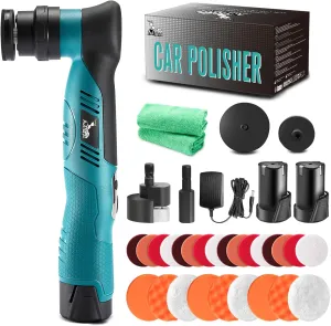 Cordless Mini Car Polisher, Fast Change 1/3inch RO/DA Small Polisher for Polishing, Scratch Removing, Cleaning, 6 Speeds Car Polishing Kit, 2Pcs 2000mAh Li-ion Batteries, Kit 1