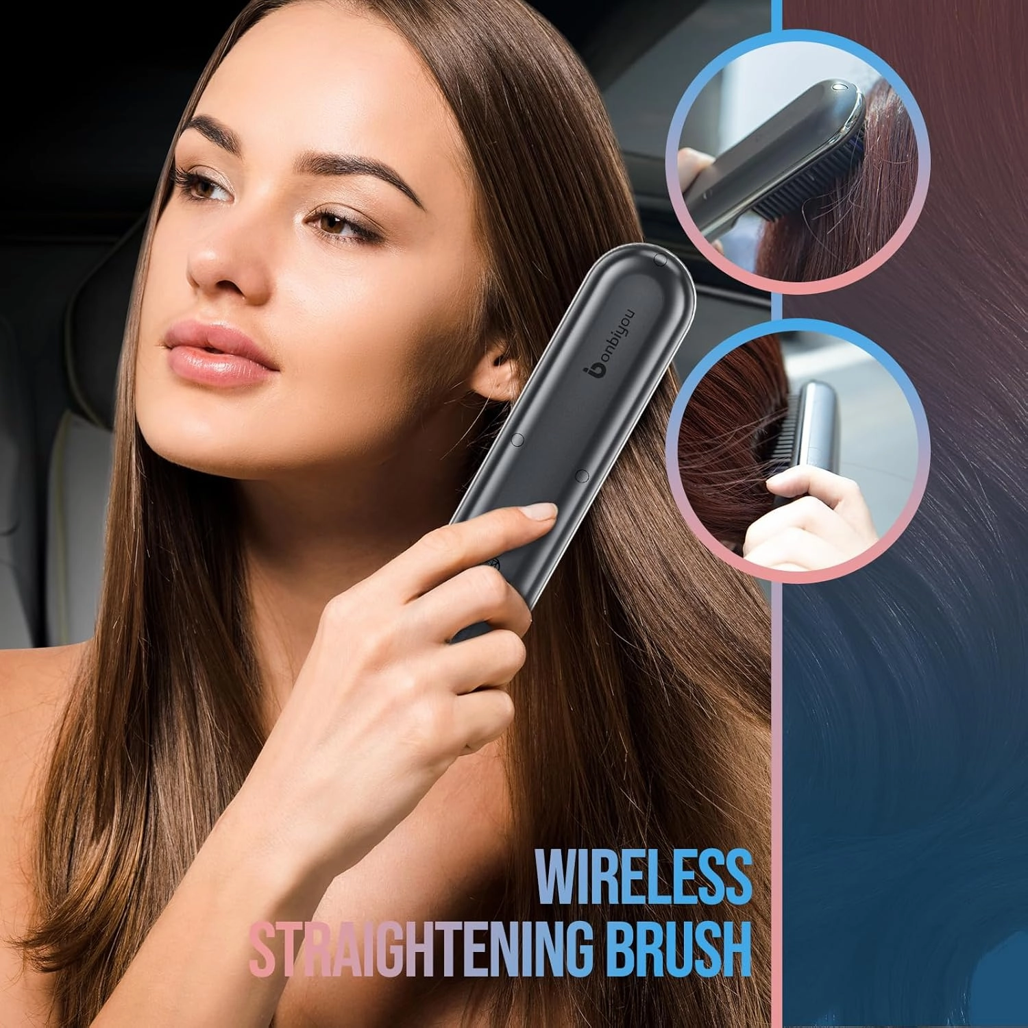 Cordless Hair Straightener Brush-2024PRO Portable Rechargeable Straightening Brush for Travel/Home/Outdoor, Mini Ionic Hot Comb Straightener for Women, Lightweight On-The-Go Styling