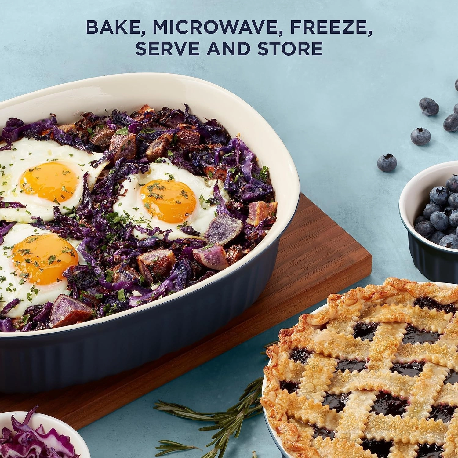 CorningWare Ceramic Bakeware Set with Lids, Chip and Crack Resistant Stoneware Baking Dish, Microwave, Dishwasher, Oven, Freezer and Fridge Safe, 10-Piece French Navy