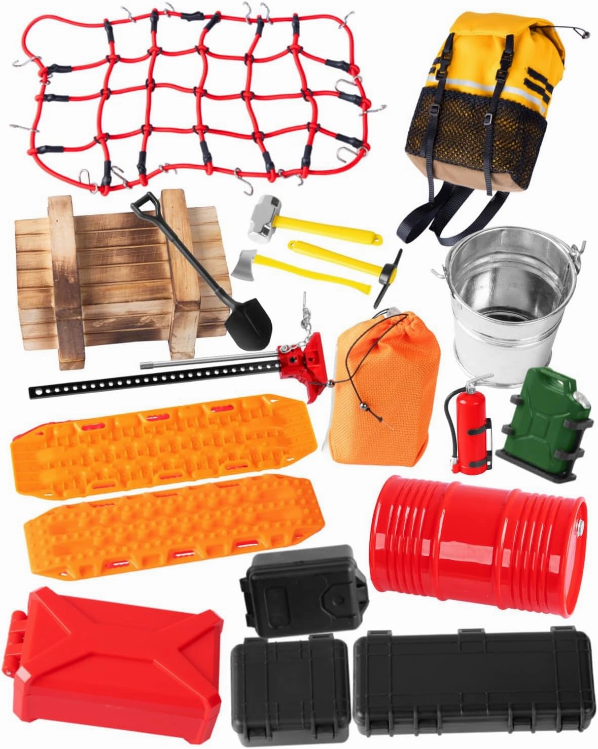 Crawler Car Decoration Mini Luggage Net/Simulation Decorative Package,Luggage,Sleeping Bag,Wood Box,Shovel,Fuel Tanks,Recovery Board, Toolbox for 1/10 TRX4 Axial SCX10 Vehicle Parts,Orange