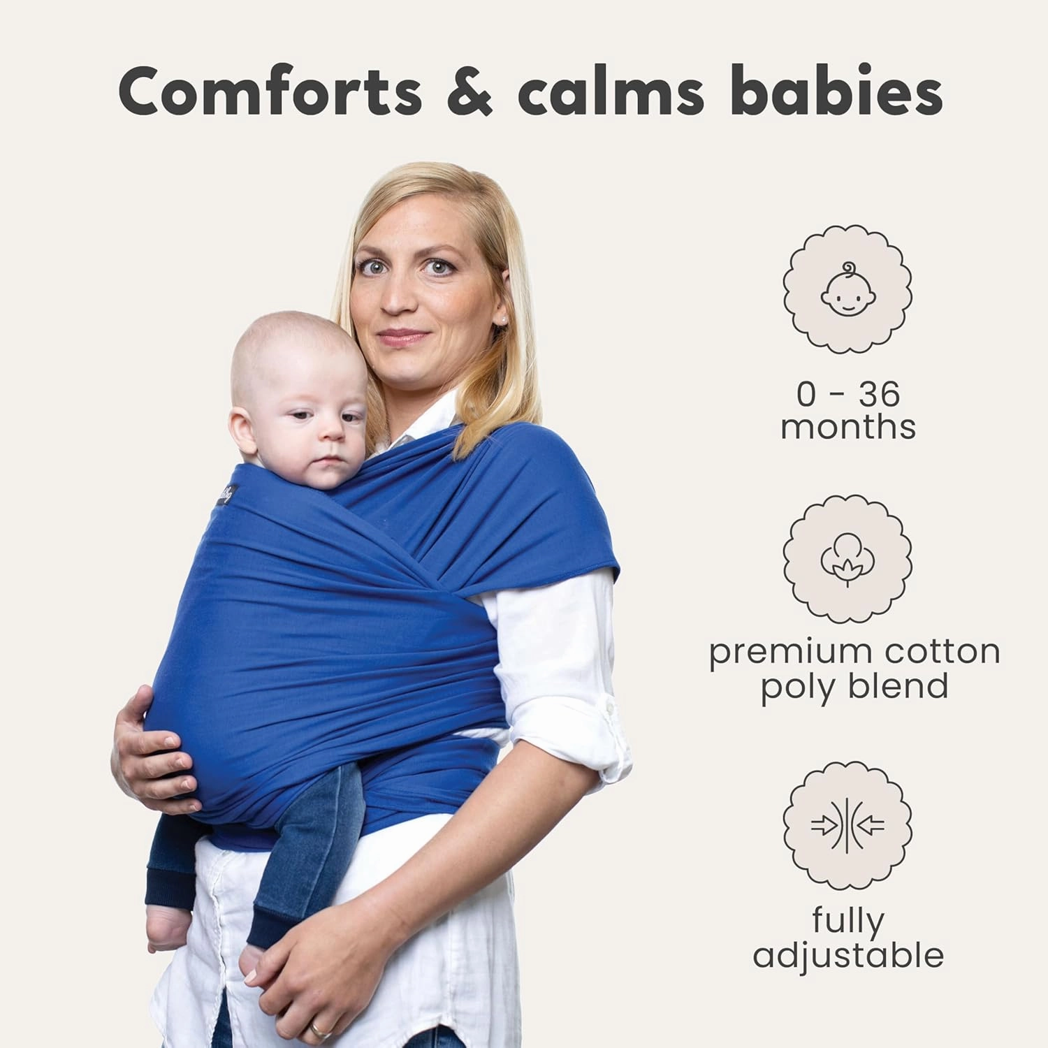 CuddleBug Baby Wrap Sling   Carrier - Newborns & Toddlers up to 36 lbs - Hands Free - Gentle, Stretch Fabric - Ideal for Baby Showers - One Size Fits All (Blue)