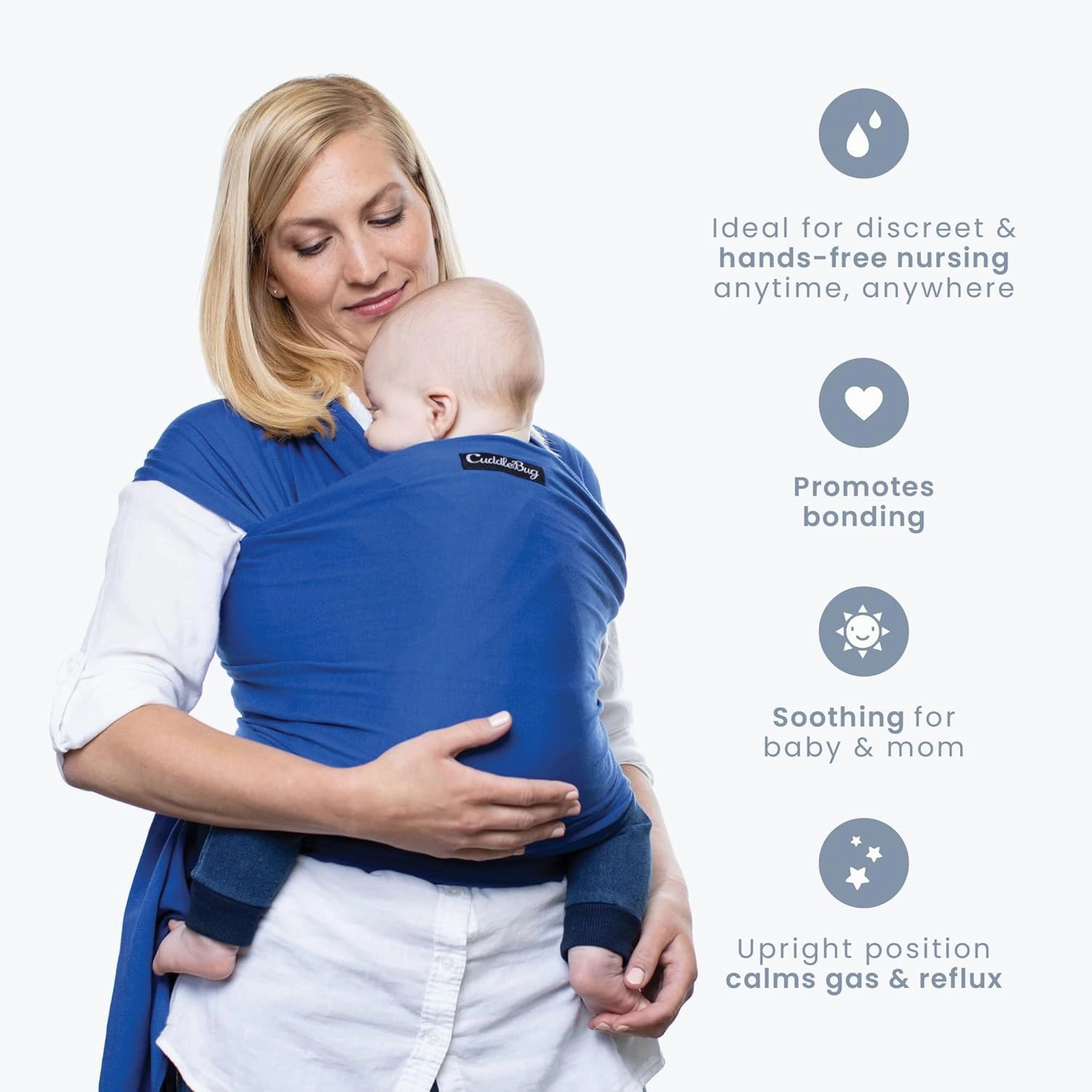 CuddleBug Baby Wrap Sling   Carrier - Newborns & Toddlers up to 36 lbs - Hands Free - Gentle, Stretch Fabric - Ideal for Baby Showers - One Size Fits All (Blue)
