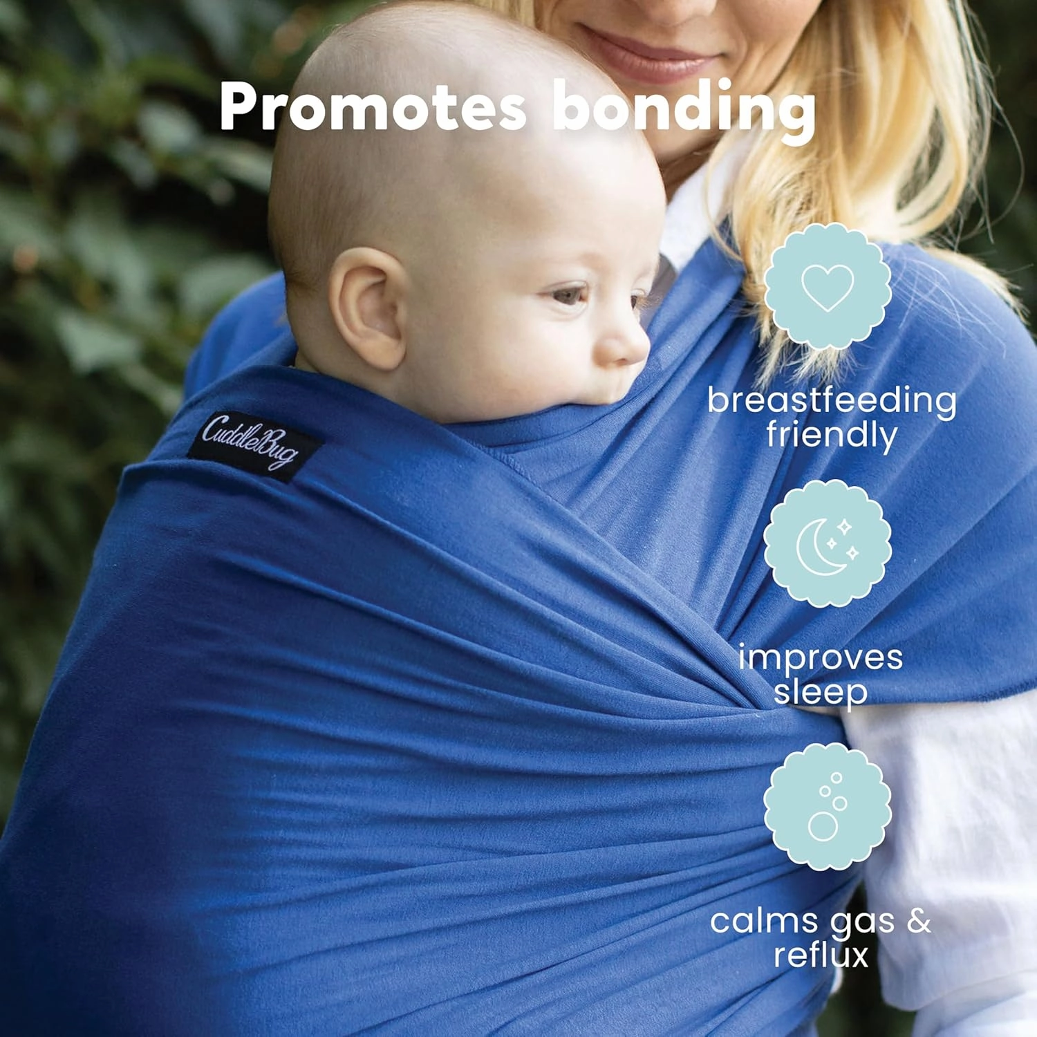 CuddleBug Baby Wrap Sling   Carrier - Newborns & Toddlers up to 36 lbs - Hands Free - Gentle, Stretch Fabric - Ideal for Baby Showers - One Size Fits All (Blue)