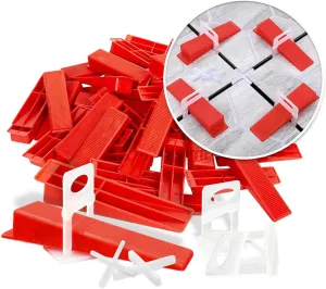 DAIMO Tile Leveling System Kit 1/16 Inch (1.5mm) – 300 Durable Clips, 100 Reusable Wedges, and Bonus 100 Tile Spacers | Anti-Lippage Tools for Ceramic, Stone, and Floor Tile Installation