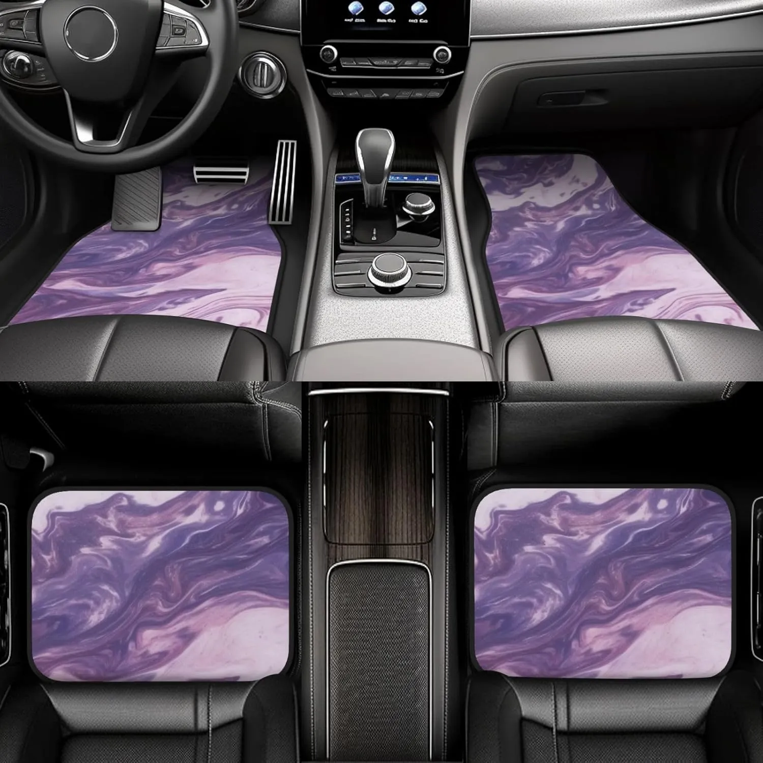 Dark Purple Texture Marble Universal Car Floor Mats, Car Foot Mat Set of 4 Pieces, Automotive Front Rear Floor Foot Mats, Anti-Slip Neoprene Car Floor Rugs,for Suvs, Sedans, Van, Trucks