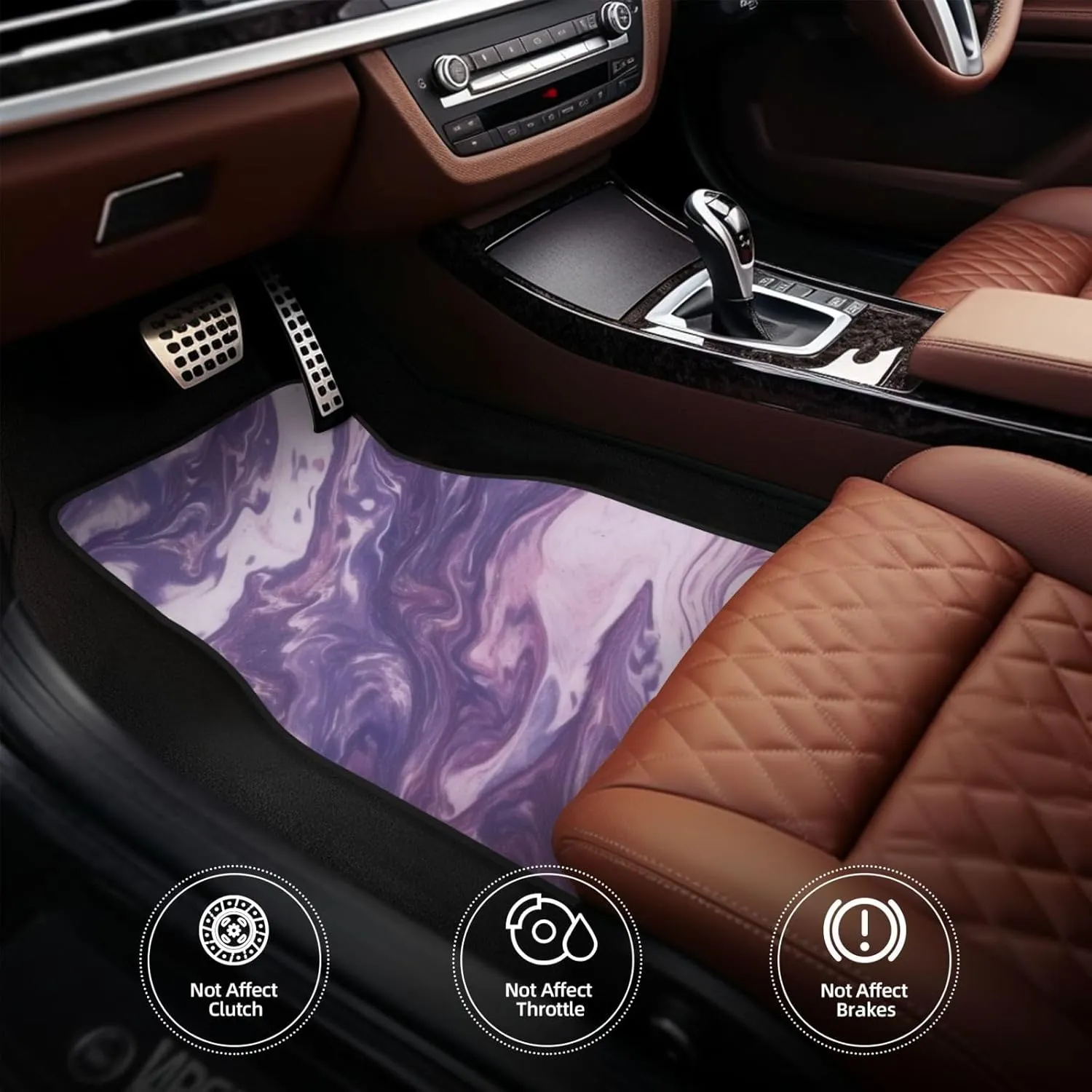Dark Purple Texture Marble Universal Car Floor Mats, Car Foot Mat Set of 4 Pieces, Automotive Front Rear Floor Foot Mats, Anti-Slip Neoprene Car Floor Rugs,for Suvs, Sedans, Van, Trucks
