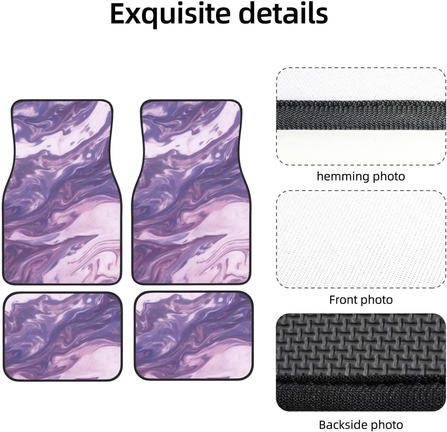 Dark Purple Texture Marble Universal Car Floor Mats, Car Foot Mat Set of 4 Pieces, Automotive Front Rear Floor Foot Mats, Anti-Slip Neoprene Car Floor Rugs,for Suvs, Sedans, Van, Trucks