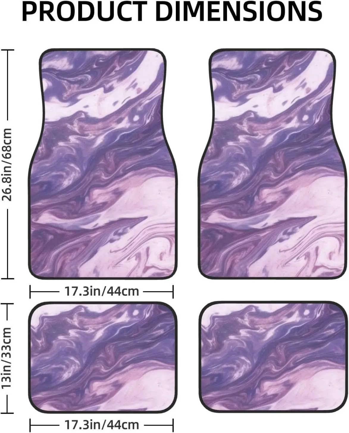 Dark Purple Texture Marble Universal Car Floor Mats, Car Foot Mat Set of 4 Pieces, Automotive Front Rear Floor Foot Mats, Anti-Slip Neoprene Car Floor Rugs,for Suvs, Sedans, Van, Trucks