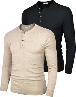 Derminpro Men's Henley Cotton Casual Short/Long Sleeve Lightweight Button T-Shirts