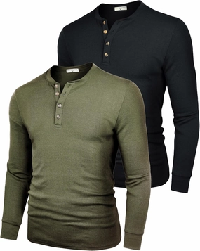 Derminpro Men's Henley Cotton Casual Short/Long Sleeve Lightweight Button T-Shirts