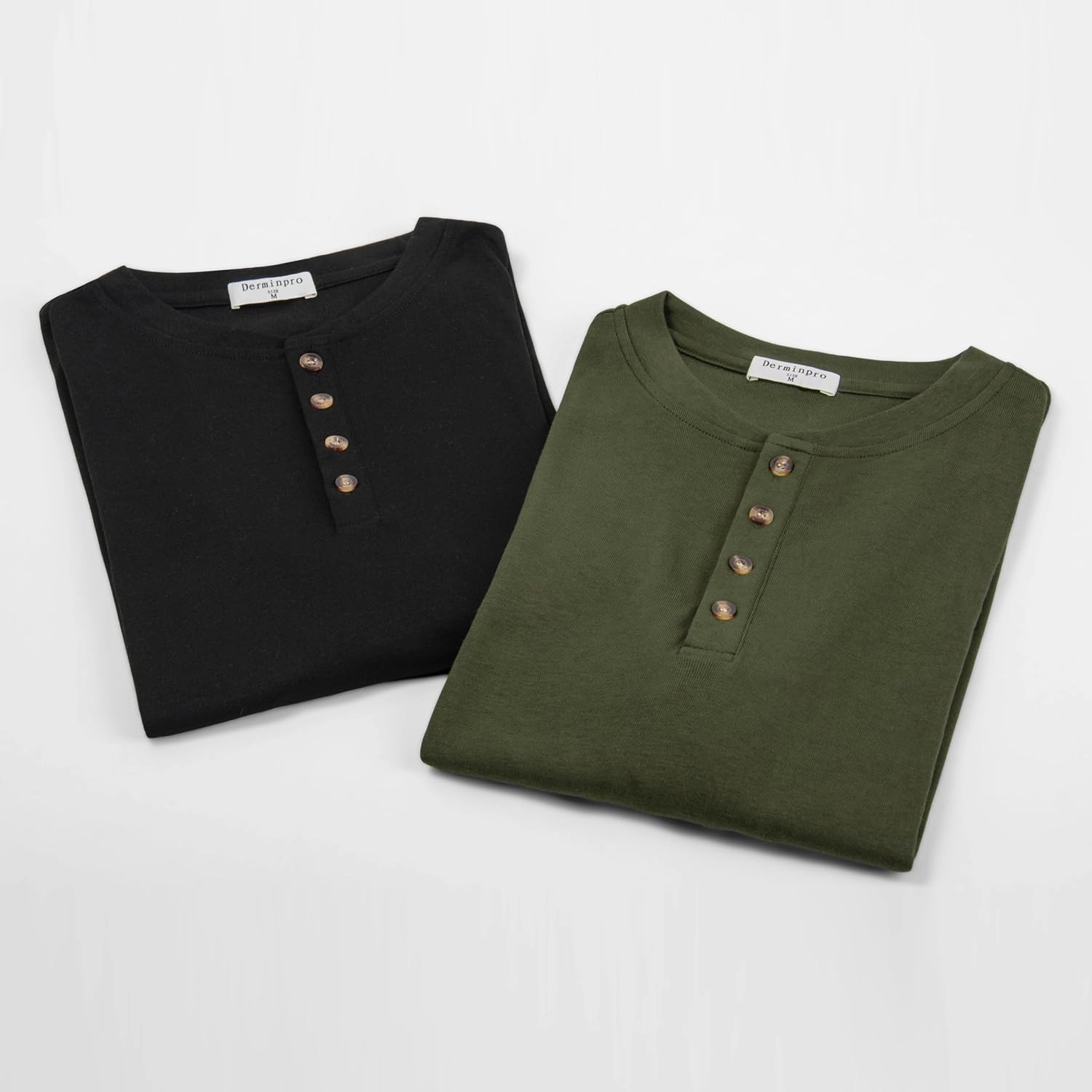 Derminpro Men's Henley Cotton Casual Short/Long Sleeve Lightweight Button T-Shirts