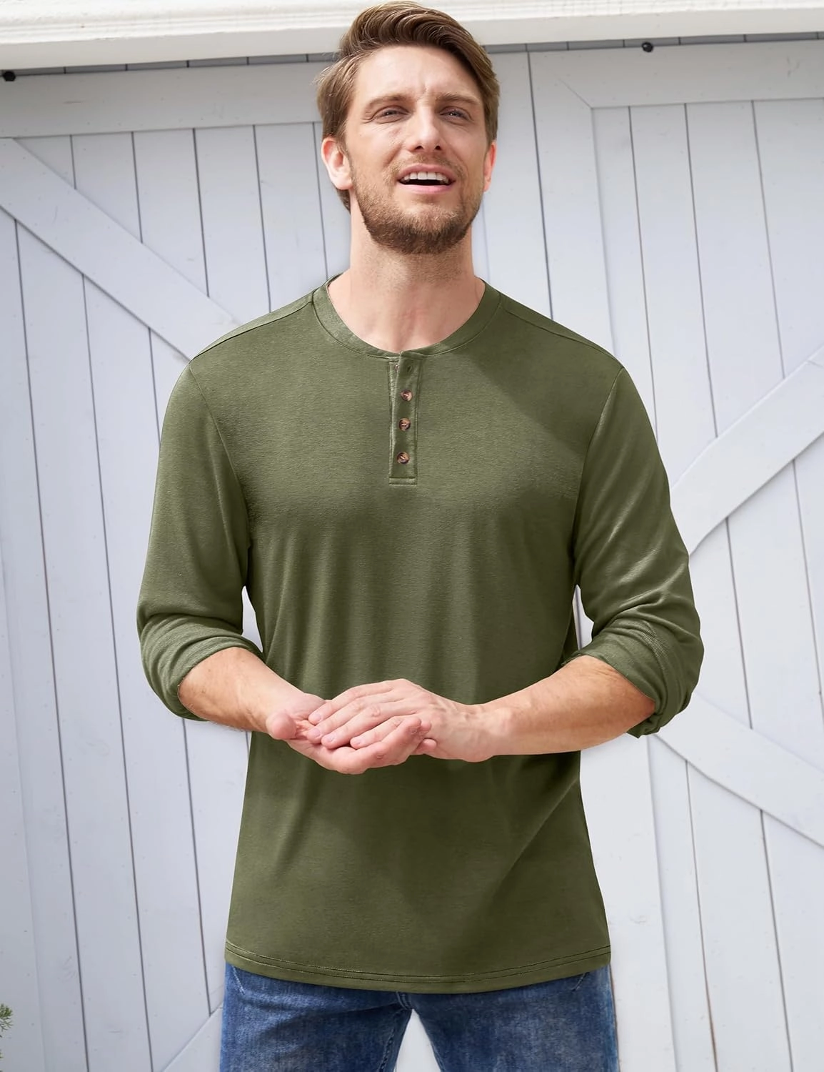 Derminpro Men's Henley Cotton Casual Short/Long Sleeve Lightweight Button T-Shirts