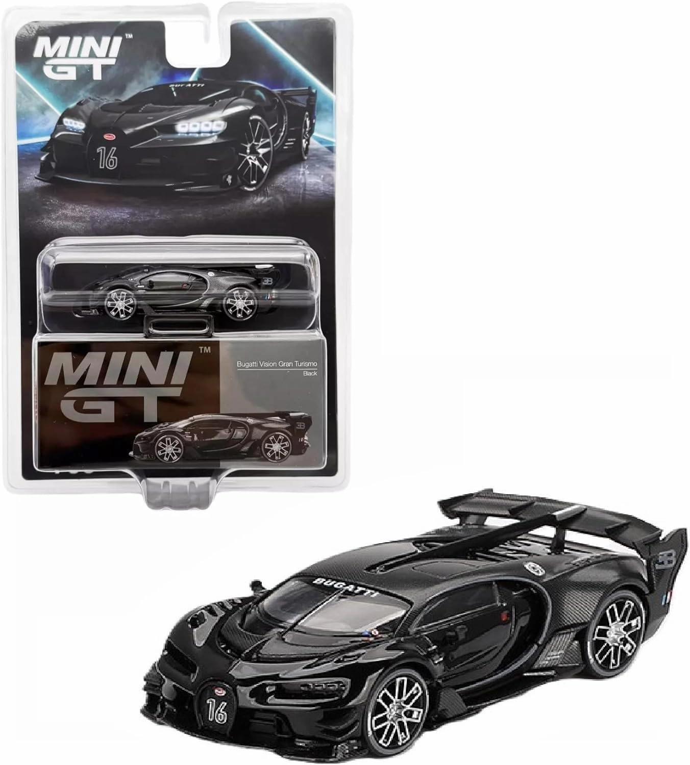 Diecast Model Car Compatible with Mini GT 1:64 Bugatti Vision Gran Turismo Black Limited Edition MGT00795
