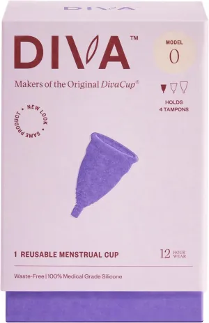 DIVA Cup - Medical Grade Silicone Cup for Period Care - Reusable Menstrual Cup - Up to 12 Hours of Continuous Wear - Model 0 (For Slim Vaginal Canals & First-Time Users)