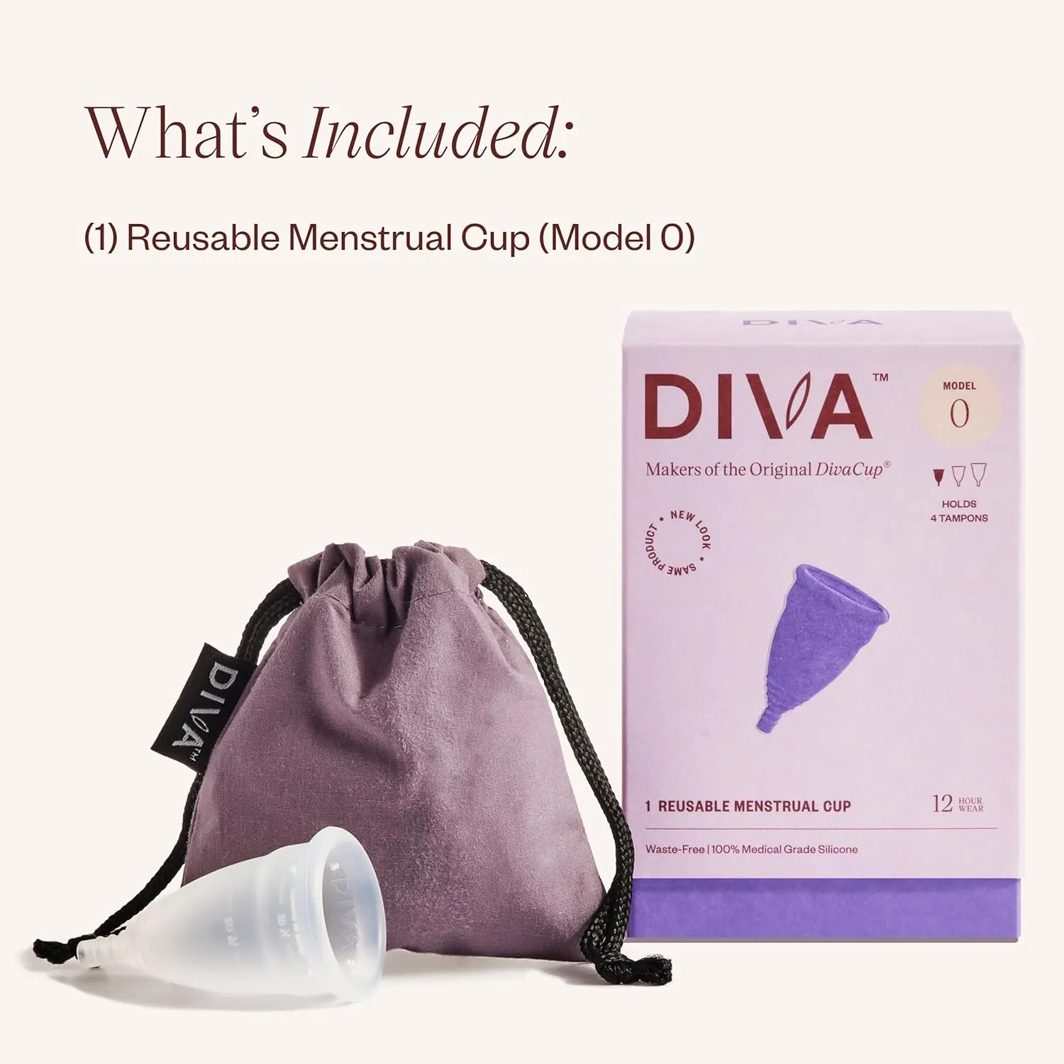 DIVA Cup - Medical Grade Silicone Cup for Period Care - Reusable Menstrual Cup - Up to 12 Hours of Continuous Wear - Model 0 (For Slim Vaginal Canals & First-Time Users)
